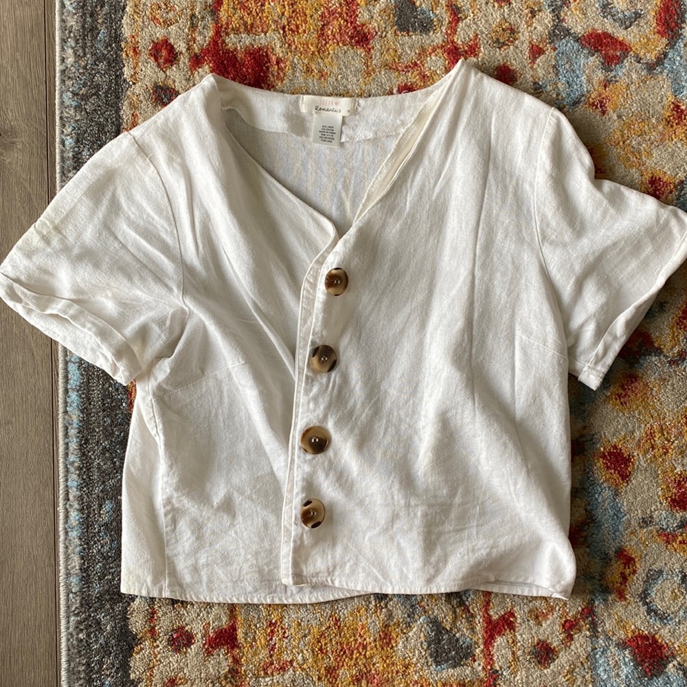 Linen button down crop top